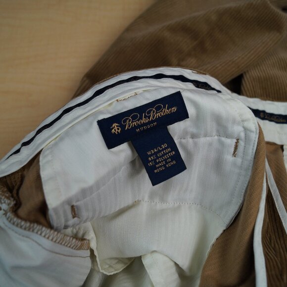 Brooks Brothers Hudson Corduroy Pants Camel Tan Flat Front Trousers Mens 33 x 30 - Picture 7 of 7